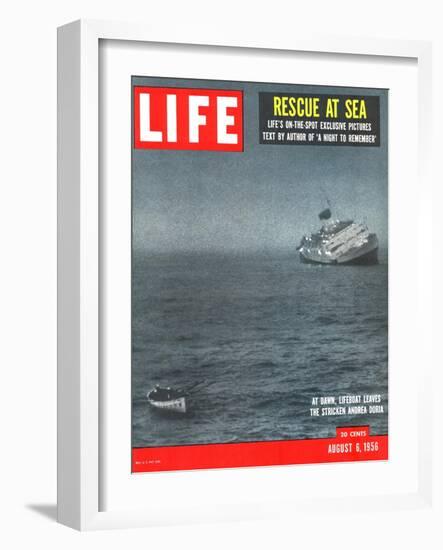 Rescue at Sea, Lifeboat Leaving Sinking Ship Andrea Doria, August 6, 1956-Loomis Dean-Framed Photographic Print