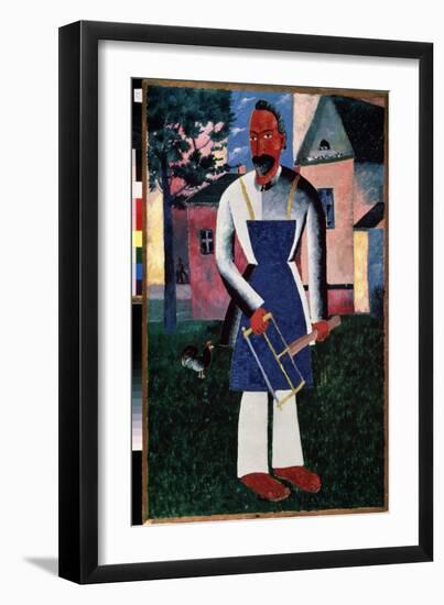 Resident D'ete. (Summer Resident). Devant Un Village De Campagne En Ete, Portrait D'un Charpentier,-Kazimir Severinovich Malevich-Framed Giclee Print