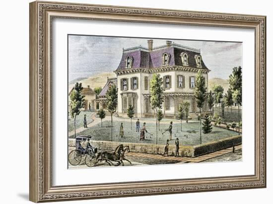 Residential Home with the Family Playing Cricket-Tarker-Framed Giclee Print