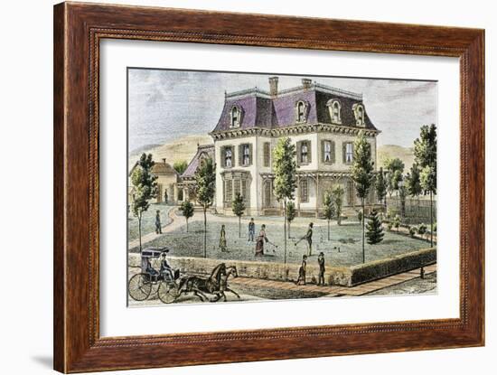 Residential Home with the Family Playing Cricket-Tarker-Framed Giclee Print