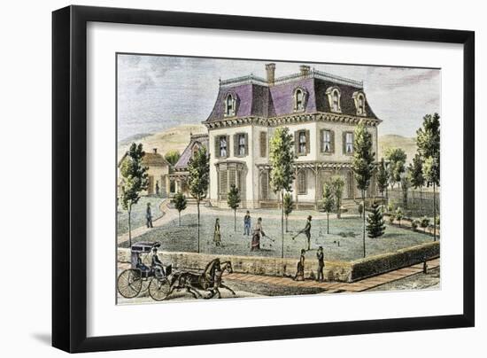 Residential Home with the Family Playing Cricket-Tarker-Framed Giclee Print