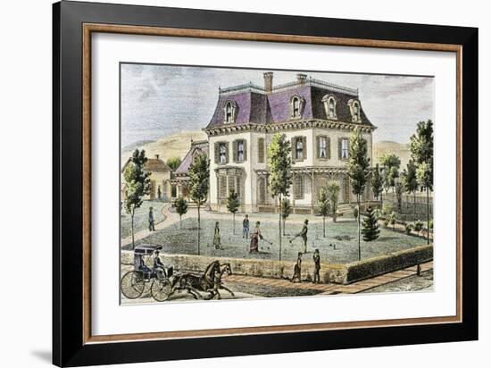 Residential Home with the Family Playing Cricket-Tarker-Framed Giclee Print