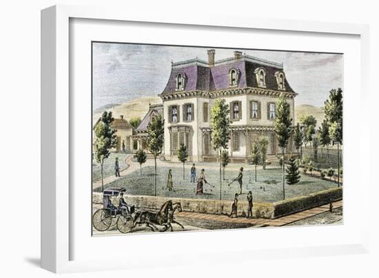 Residential Home with the Family Playing Cricket-Tarker-Framed Giclee Print