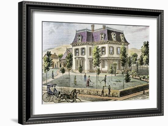 Residential Home with the Family Playing Cricket-Tarker-Framed Giclee Print