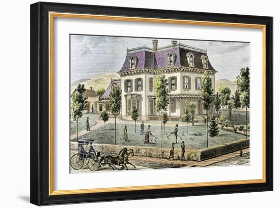 Residential Home with the Family Playing Cricket-Tarker-Framed Giclee Print