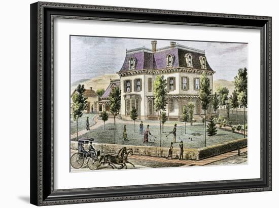 Residential Home with the Family Playing Cricket.-Tarker-Framed Giclee Print