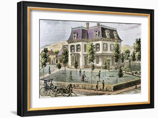 Residential Home with the Family Playing Cricket.-Tarker-Framed Giclee Print