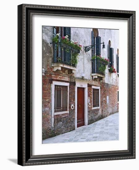 Residential Side Street Decorated with Flowers, Venice, Italy-Dennis Flaherty-Framed Photographic Print