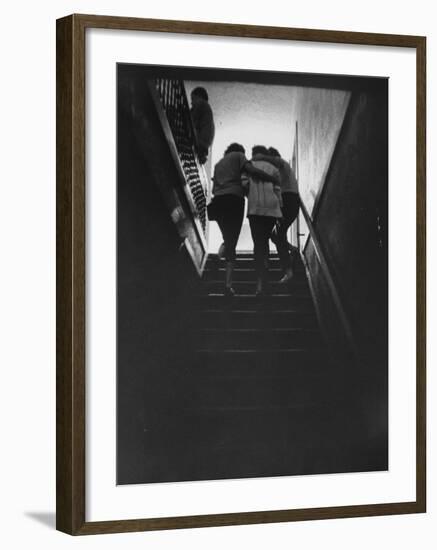 Residents Escorting a Newly Arriving Drug Addict at Synanon House for Rehabilitation-null-Framed Photographic Print