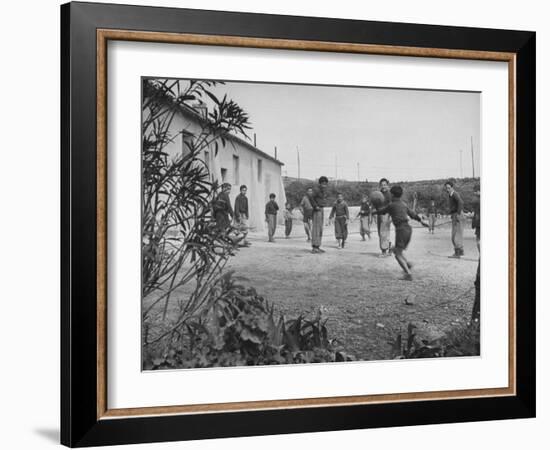 Residents of Italian Boystown Playing Soccer-null-Framed Photographic Print