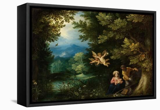 Rest on the Flight into Egypt, C.1595 (Oil on Copper on Panel)-Jan the Elder Brueghel-Framed Premier Image Canvas