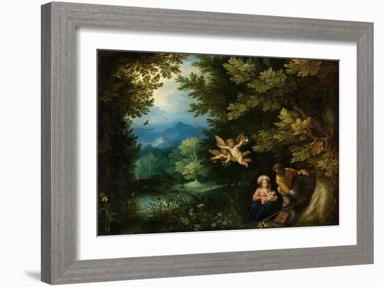 Rest on the Flight into Egypt, C.1595 (Oil on Copper on Panel)-Jan the Elder Brueghel-Framed Giclee Print