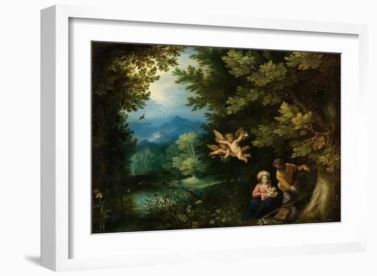 Rest on the Flight into Egypt, C.1595 (Oil on Copper on Panel)-Jan the Elder Brueghel-Framed Giclee Print