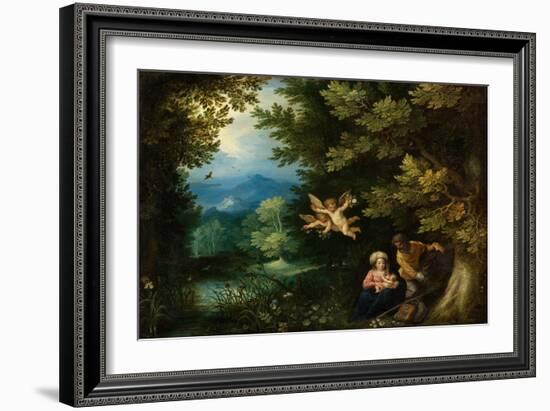 Rest on the Flight into Egypt, C.1595 (Oil on Copper on Panel)-Jan the Elder Brueghel-Framed Giclee Print