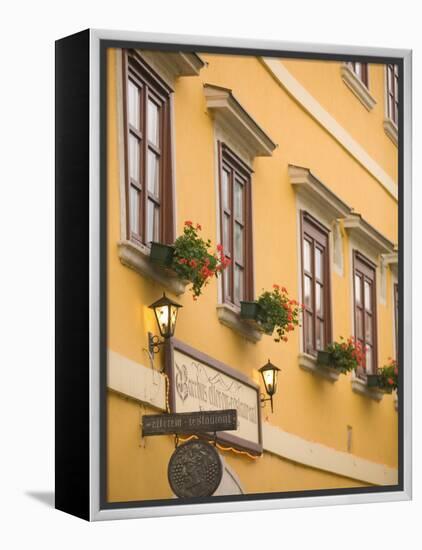 Restarant in Old Medieval Town, Western Transdanubia, Hungary-Walter Bibikow-Framed Premier Image Canvas