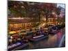 Restaurant Along a River Lit Up at Dusk, San Antonio River, San Antonio, Texas, USA-null-Mounted Photographic Print