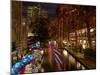 Restaurant Along a River Lit Up at Dusk, San Antonio River, San Antonio, Texas, USA-null-Mounted Photographic Print