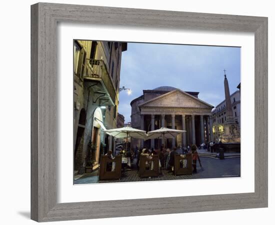Restaurant and the Pantheon Illuminated at Dusk, Piazza Della Rotonda, Rome, Lazio, Italy, Europe-Ruth Tomlinson-Framed Photographic Print