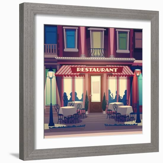 Restaurant Facade. Retro Style Vector Illustration-Doremi-Framed Art Print