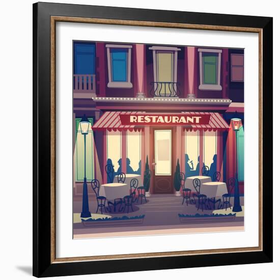 Restaurant Facade. Retro Style Vector Illustration-Doremi-Framed Art Print