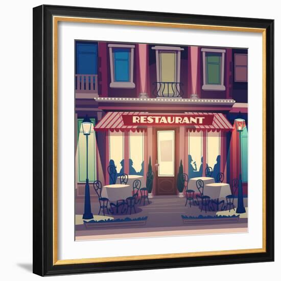 Restaurant Facade. Retro Style Vector Illustration-Doremi-Framed Art Print