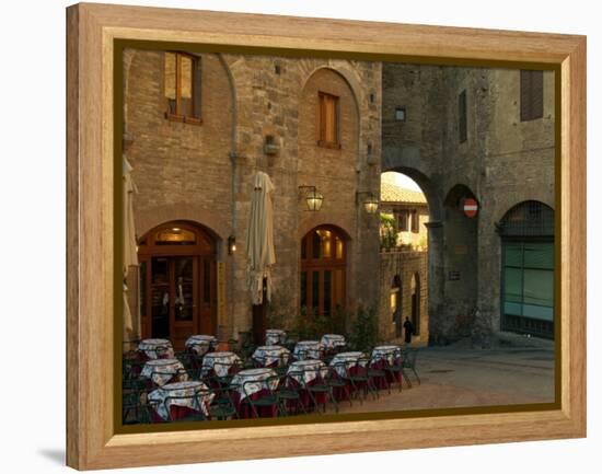 Restaurant in a Small Piazza, San Gimignano, Tuscany, Italy-Janis Miglavs-Framed Premier Image Canvas