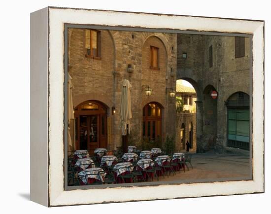 Restaurant in a Small Piazza, San Gimignano, Tuscany, Italy-Janis Miglavs-Framed Premier Image Canvas