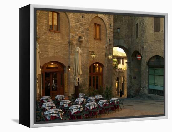 Restaurant in a Small Piazza, San Gimignano, Tuscany, Italy-Janis Miglavs-Framed Premier Image Canvas