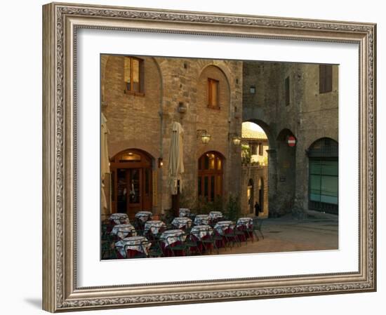 Restaurant in a Small Piazza, San Gimignano, Tuscany, Italy-Janis Miglavs-Framed Photographic Print