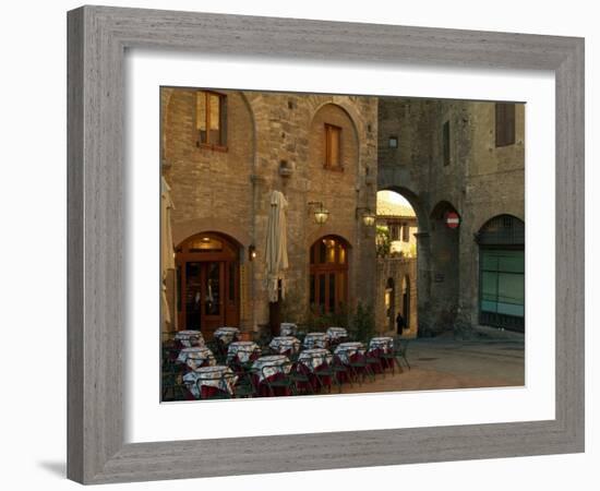 Restaurant in a Small Piazza, San Gimignano, Tuscany, Italy-Janis Miglavs-Framed Photographic Print