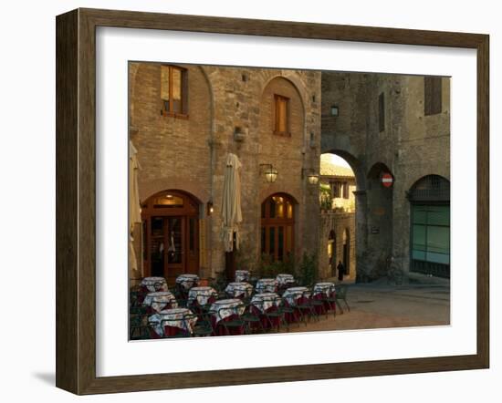 Restaurant in a Small Piazza, San Gimignano, Tuscany, Italy-Janis Miglavs-Framed Photographic Print