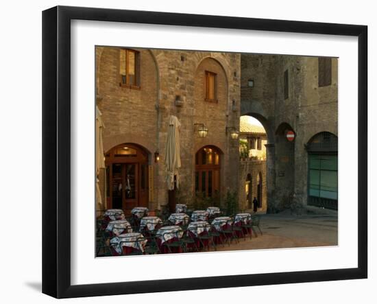 Restaurant in a Small Piazza, San Gimignano, Tuscany, Italy-Janis Miglavs-Framed Photographic Print