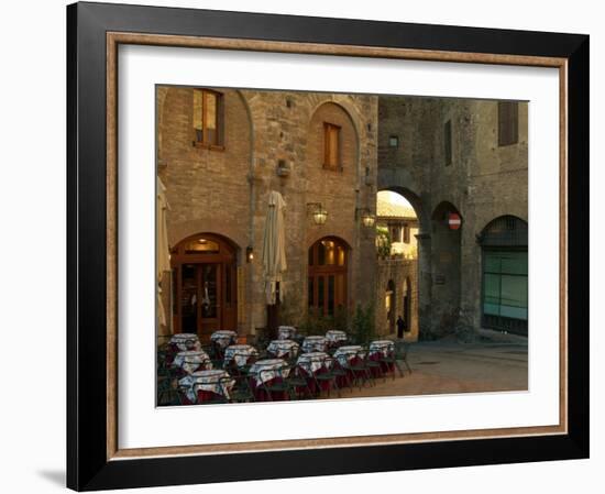 Restaurant in a Small Piazza, San Gimignano, Tuscany, Italy-Janis Miglavs-Framed Photographic Print