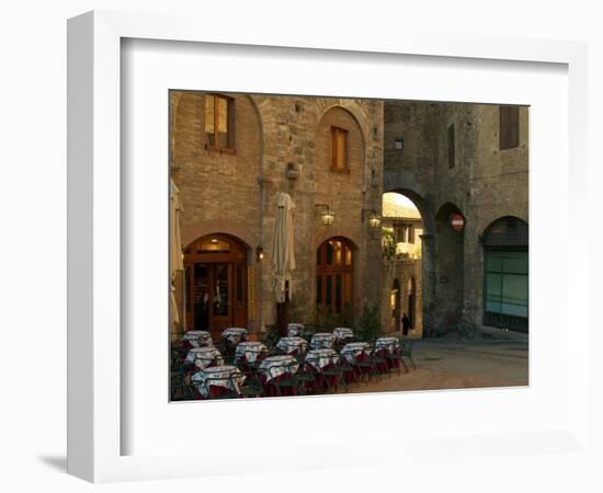 Restaurant in a Small Piazza, San Gimignano, Tuscany, Italy-Janis Miglavs-Framed Photographic Print