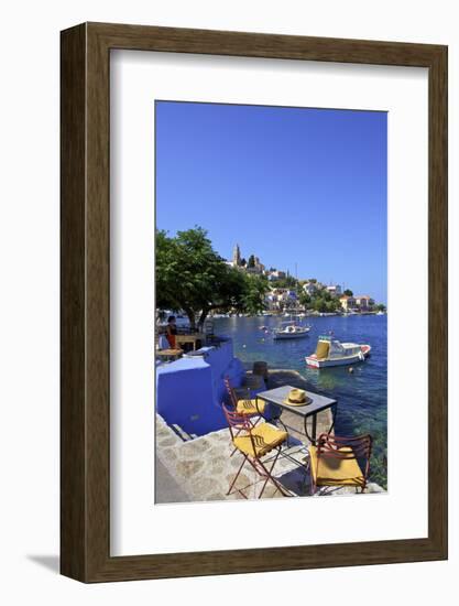 Restaurant in Symi Harbour, Symi, Dodecanese, Greek Islands, Greece, Europe-Neil Farrin-Framed Photographic Print