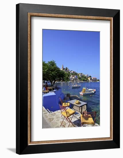 Restaurant in Symi Harbour, Symi, Dodecanese, Greek Islands, Greece, Europe-Neil Farrin-Framed Photographic Print