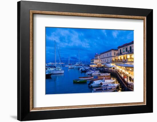 Restaurant, Naples Harbour with Mount Vesuvius in the Background at Dusk, Naples, Campania, Italy-Neil Farrin-Framed Photographic Print