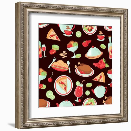 Restaurant Seamless Pattern-Macrovector-Framed Art Print