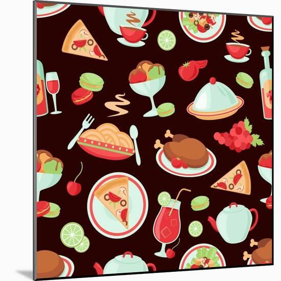 Restaurant Seamless Pattern-Macrovector-Mounted Art Print