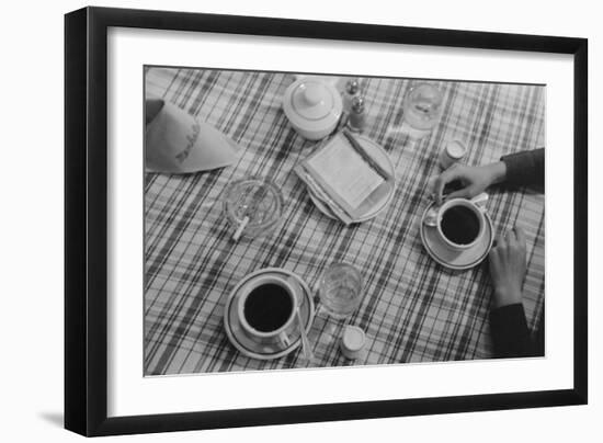 Restaurant Still Life of Coffee and Cigarettes. Lufkin, Texas, April 1939-null-Framed Photo