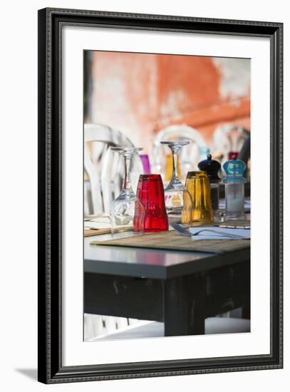 Restaurant Table Detail, Nonza, Le Cap Corse, Corsica, France-Walter Bibikow-Framed Photographic Print