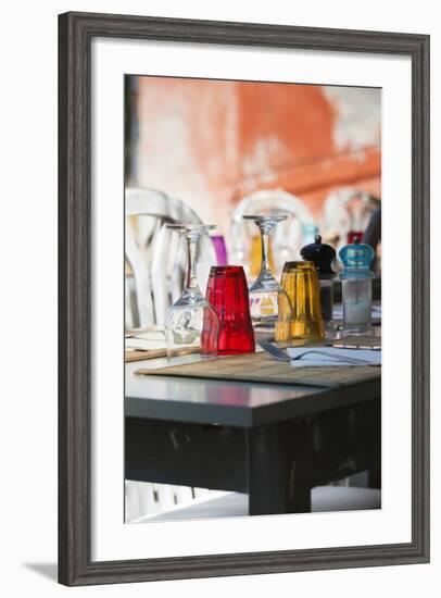 Restaurant Table Detail, Nonza, Le Cap Corse, Corsica, France-Walter Bibikow-Framed Photographic Print