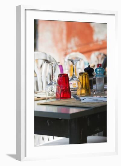 Restaurant Table Detail, Nonza, Le Cap Corse, Corsica, France-Walter Bibikow-Framed Photographic Print