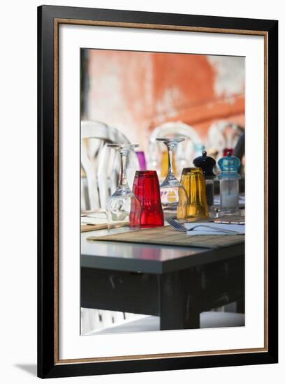 Restaurant Table Detail, Nonza, Le Cap Corse, Corsica, France-Walter Bibikow-Framed Photographic Print