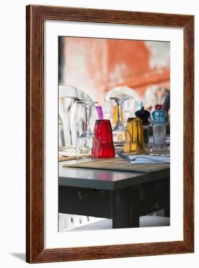 Restaurant Table Detail, Nonza, Le Cap Corse, Corsica, France-Walter Bibikow-Framed Photographic Print