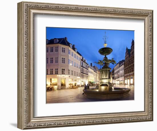 Restaurants and Fountain at Dusk, Armagertorv, Copenhagen, Denmark, Scandinavia, Europe-Frank Fell-Framed Photographic Print