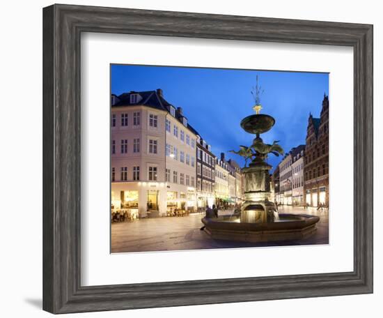 Restaurants and Fountain at Dusk, Armagertorv, Copenhagen, Denmark, Scandinavia, Europe-Frank Fell-Framed Photographic Print