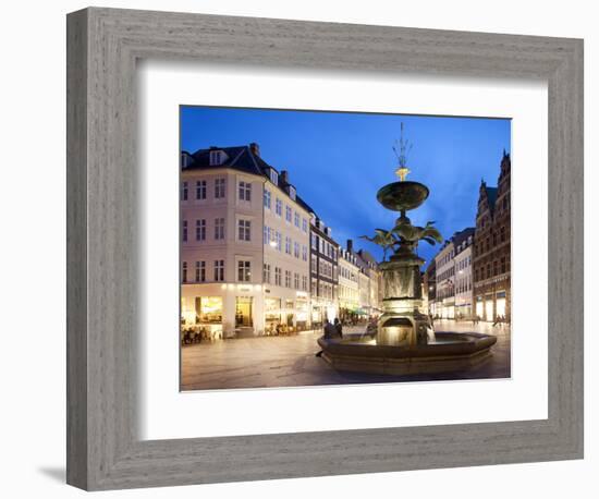 Restaurants and Fountain at Dusk, Armagertorv, Copenhagen, Denmark, Scandinavia, Europe-Frank Fell-Framed Photographic Print