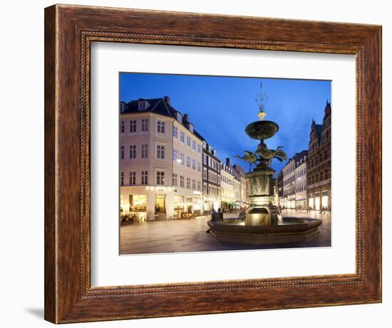 Restaurants and Fountain at Dusk, Armagertorv, Copenhagen, Denmark, Scandinavia, Europe-Frank Fell-Framed Photographic Print