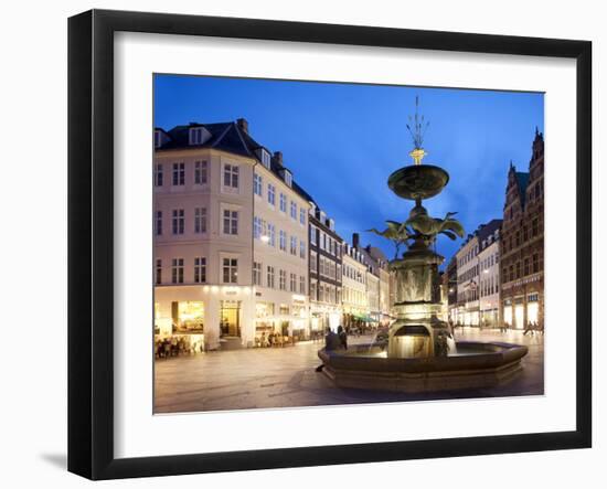 Restaurants and Fountain at Dusk, Armagertorv, Copenhagen, Denmark, Scandinavia, Europe-Frank Fell-Framed Photographic Print